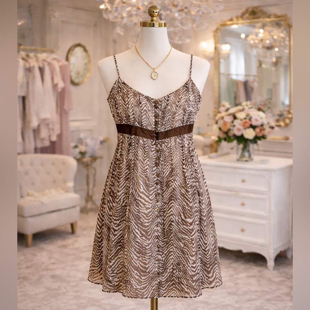 Helen Wang Silk Babydoll Mini Dress | Coquette Animal Print Y2K | Size 10